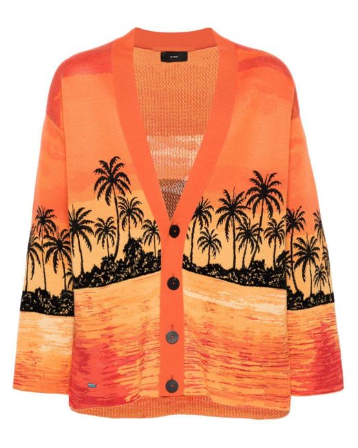 Alanui Orange Kerala Sunset Intarsia-Knit Cardigan for men