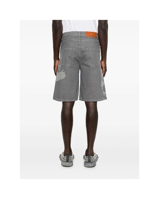 Gcds Gray Printed Denim Shorts for men