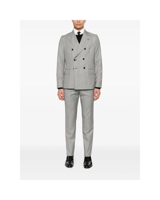 Reveres 1949 Gray Double-Breasted Checked-Pattern Suit for men