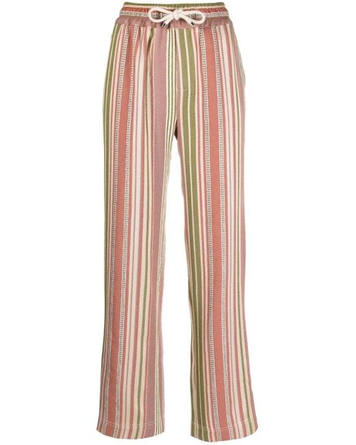 BENJAMIN BENMOYAL Green Striped High-Waisted Trousers