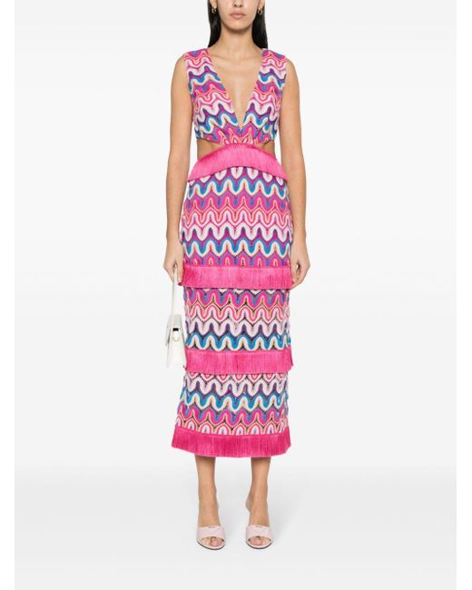 PATBO Pink Cut-Out Crochet Midi Dress