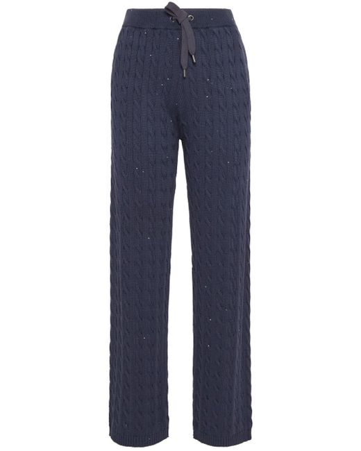 Brunello Cucinelli Blue Cable-Knit Trousers