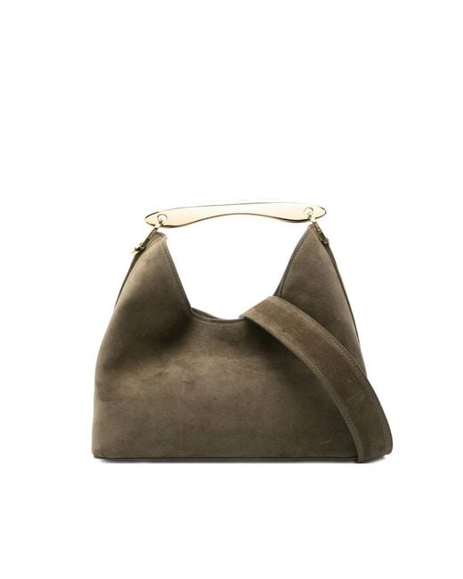 Elleme Green Boomerang Curved-Handle Suede Tote Bag
