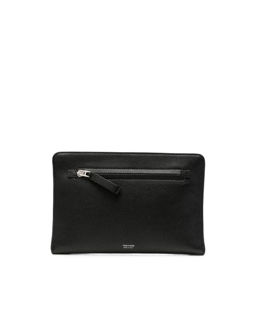 Tom Ford Black Grained Leather Clutch Bag for men