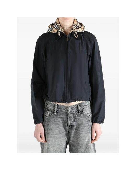 Burberry Black Check-Hood Cropped Jacket