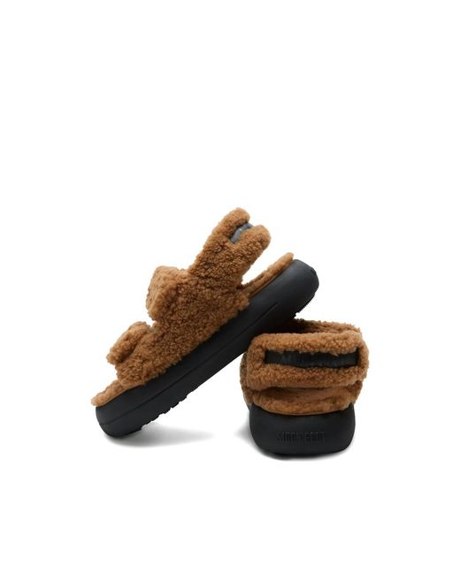 Moonboot Brown Adjustable Shearling Sandals for men