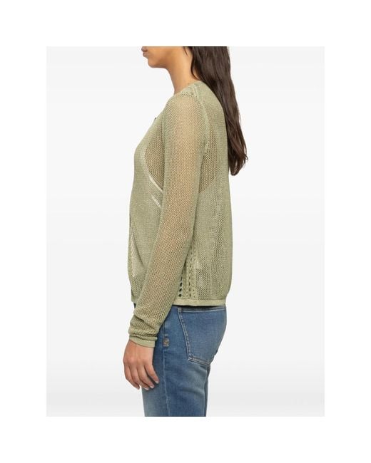 Zadig & Voltaire Green Saya Open-Knit Cardigan