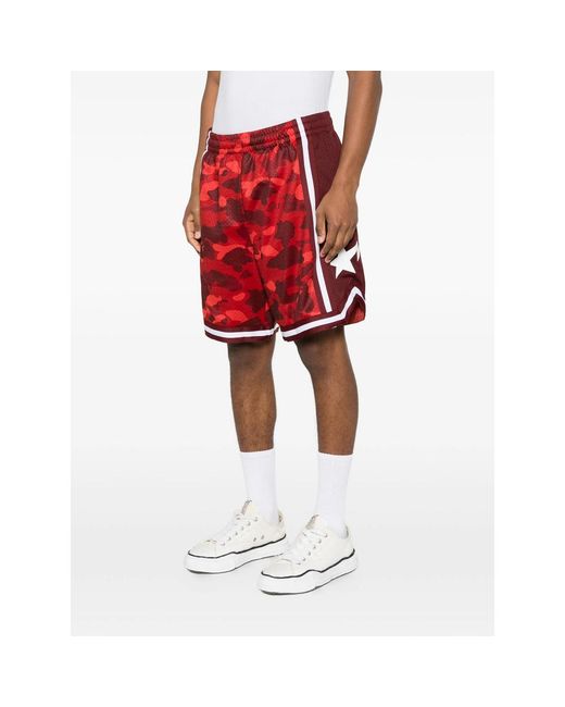 A Bathing Ape Red Abc Camo Sta Shorts for men