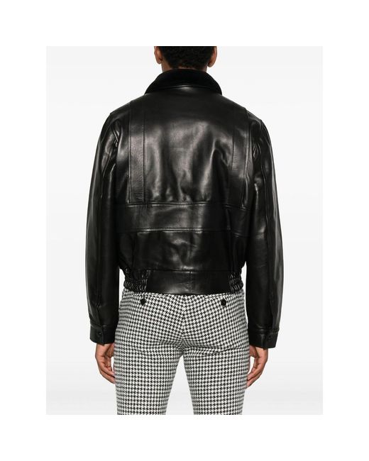 Ernest W. Baker Black Flap-Pocket Leather Jacket for men