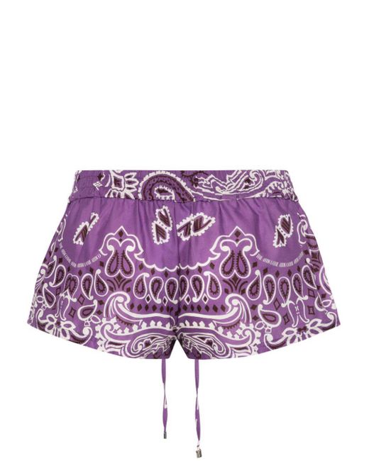 The Attico Purple Bandana-Print Beach Shorts