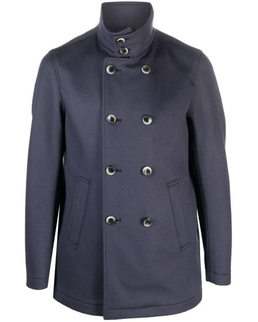 Herno Blue Double-breasted Wool-cashmere Coat for men