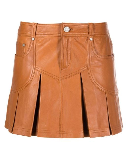 Trussardi Brown Box-Pleated Leather Miniskirt