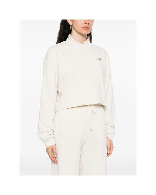New Balance White Logo-Embroidered Cropped Sweatshirt