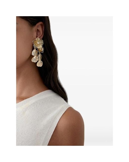 Carolina Herrera Metallic Floral-Drop Clip-On Earrings