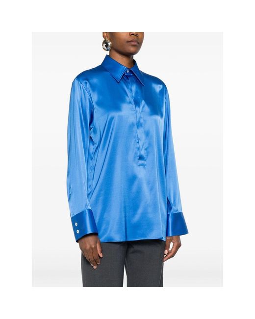 Covert Blue Point-Collar Blouse