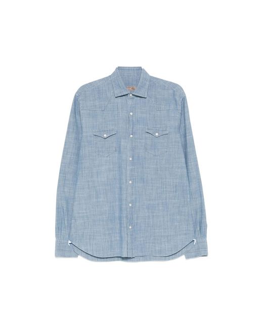 Barba Napoli Blue Button-Fastening Shirt for men