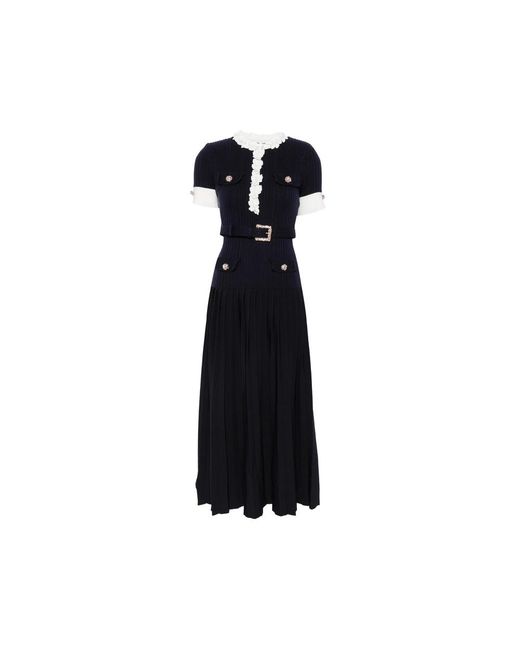 Self-Portrait Black Belted Floral-Embellished Midi Dress