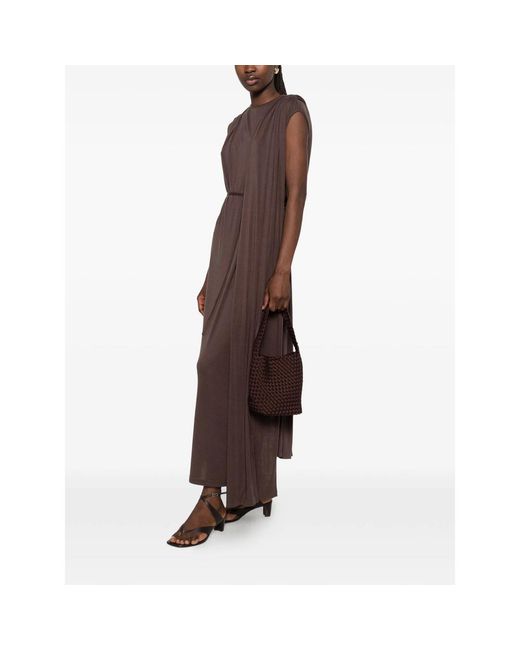 Viktoria Chan Brown Draped-Detail Maxi Dress