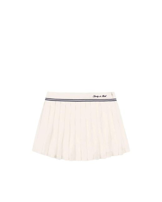 Sporty & Rich Natural Serif Pleated Logo-Embroidered Mini Skirt