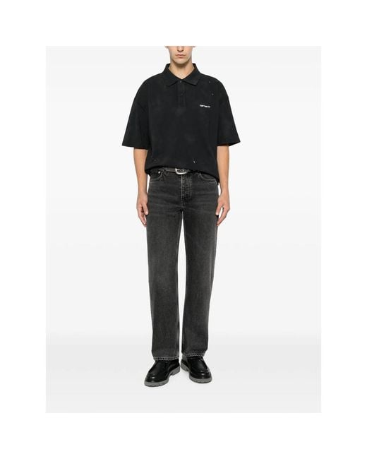 Carhartt Black Paint-Splatter Logo-Embroidered Polo Shirt for men
