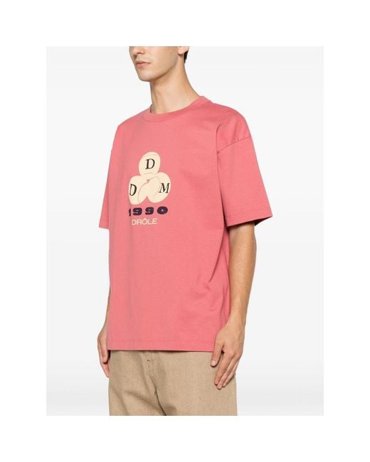 Drole de Monsieur Pink Graphic-Print T-Shirt for men