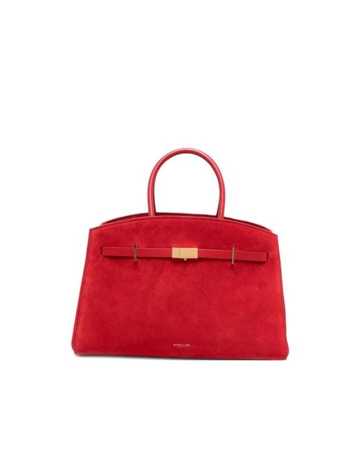 DeMellier London Red Midi Hudson Suede Tote Bag