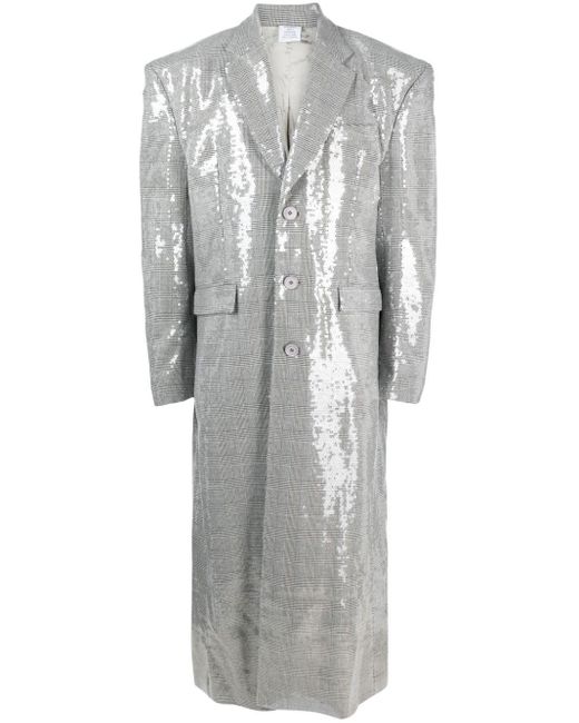 Vetements Gray Sequin-embellished Checked Coat