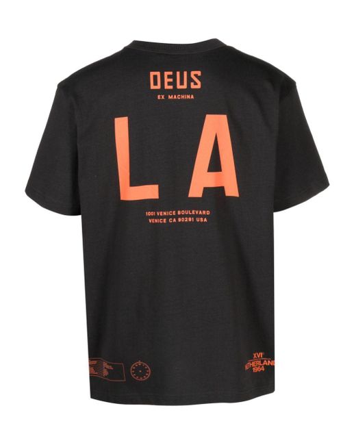 Deus Ex Machina Black Logo-Print Cotton T-Shirt for men