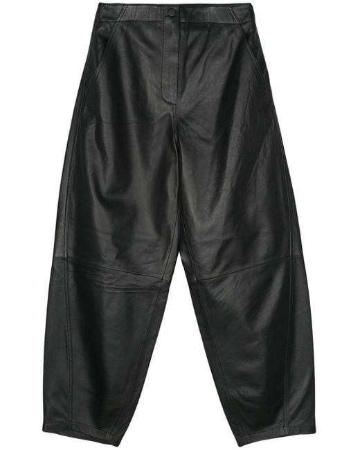Yves Salomon Gray Leather Tapered Trousers
