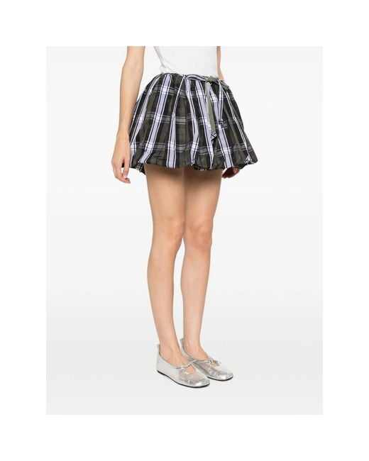 Patou Black Tartan-Print Bubble-Hem Skirt