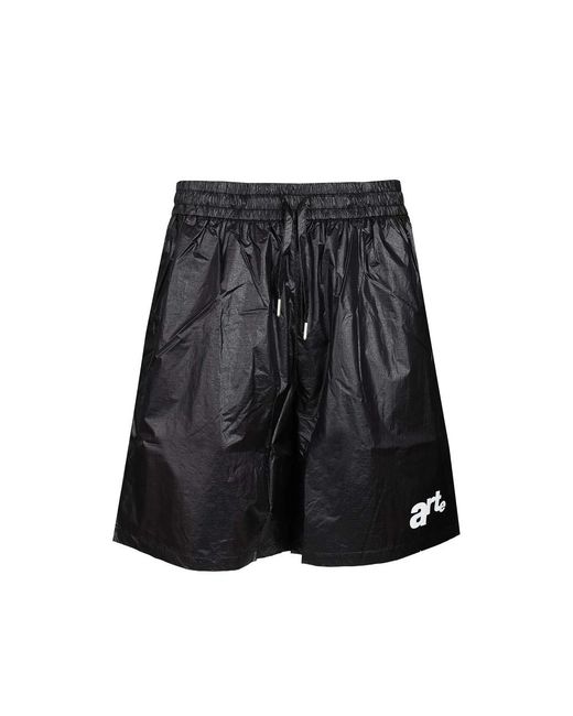 Arte' Black Logo-Print Metallic Shorts for men