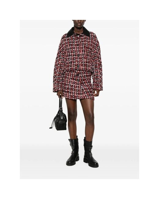 IRO Red Nuffy Tweed Leather-Collar Jacket