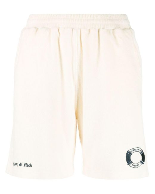 Sporty & Rich Natural Logo-embroidered Cotton Track Shorts