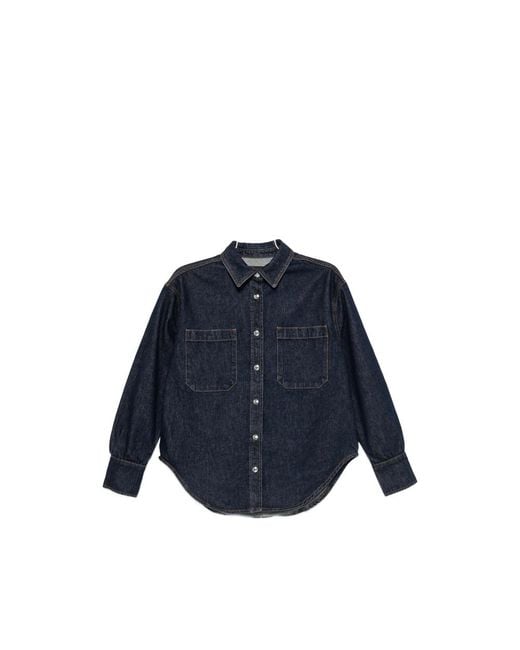 Anine Bing Blue Samy Contrast-Stitch Denim Shirt