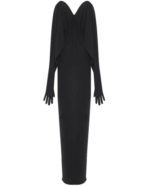 Saint Laurent Black Draped Gloved Maxi Dress