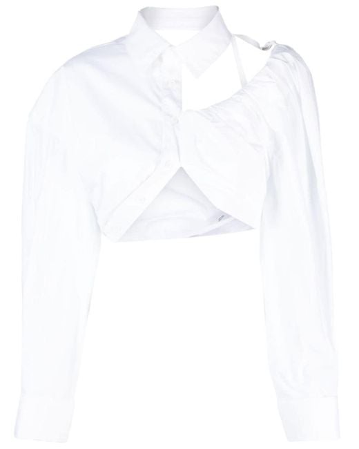 Jacquemus White La Galliga Asymmetric Cropped Shirt