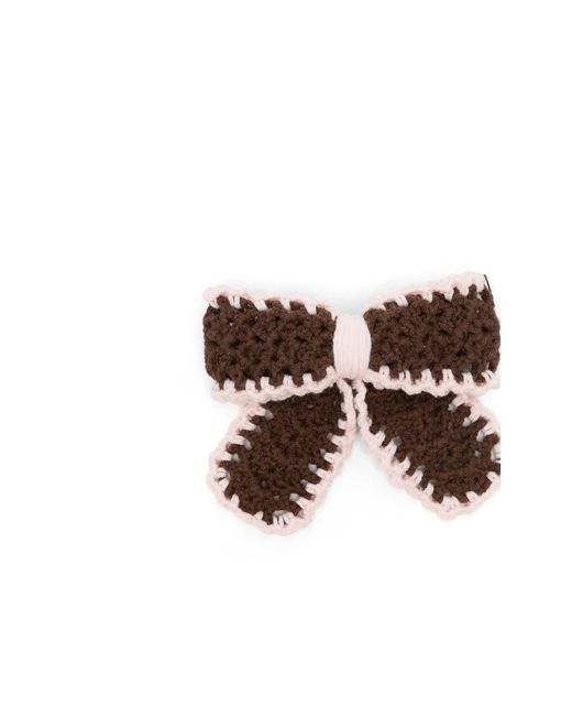 Stine Goya Brown Crochet-Knit Bow Hair Clip
