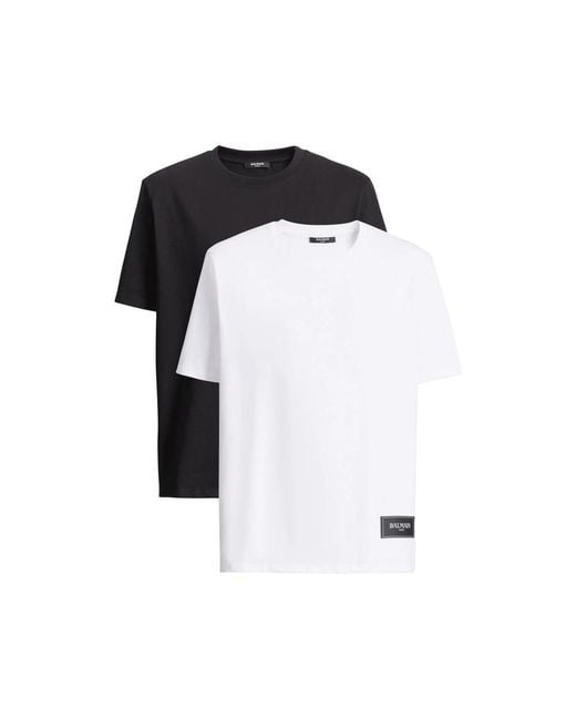 Balmain Black Logo-Patch T-Shirts (Set Of Two) for men