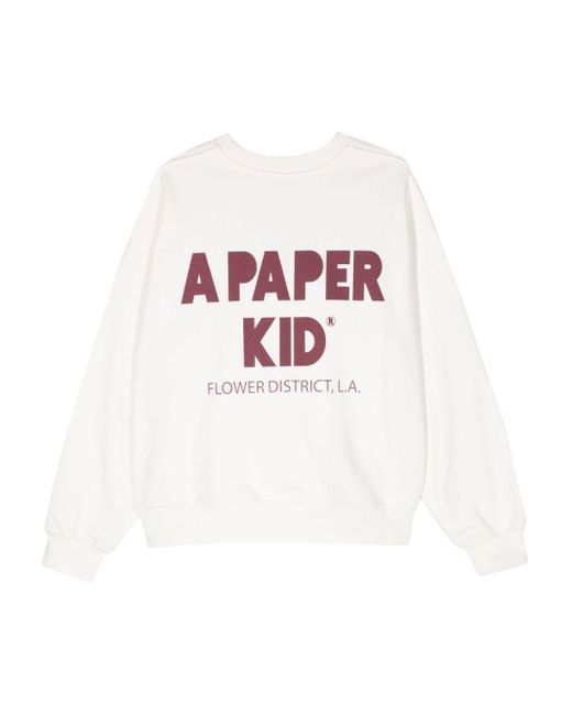 A PAPER KID White Logo-Print Cotton Sweatshirt
