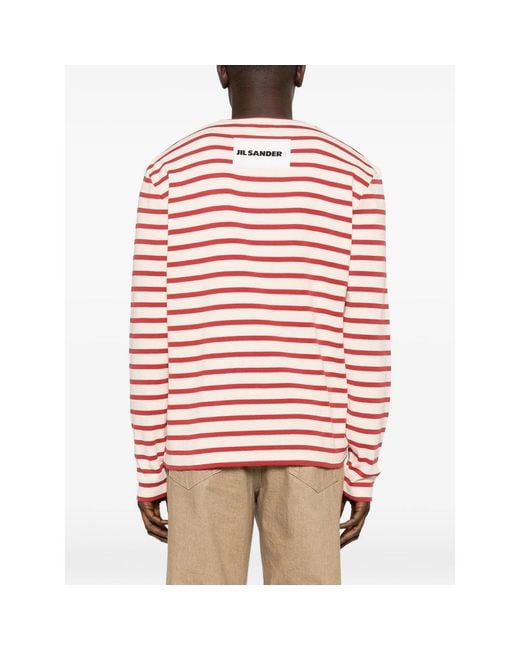 Jil Sander Pink Striped-Pattern Long-Sleeve T-Shirt for men