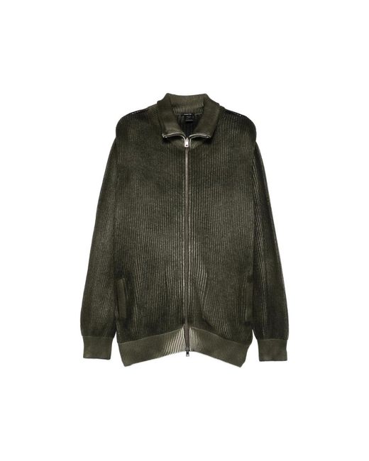 Avant Toi Green Ribbed-Knit Zip-Up Sweater for men