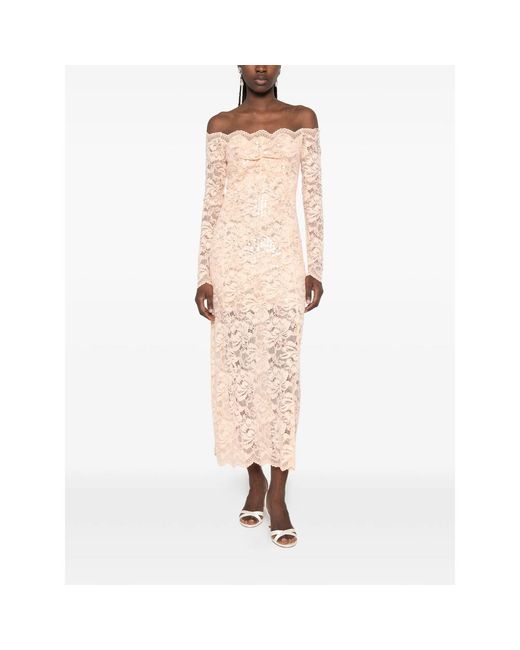 Rabanne Pink Floral-Lace Long-Sleeve Midi Dress