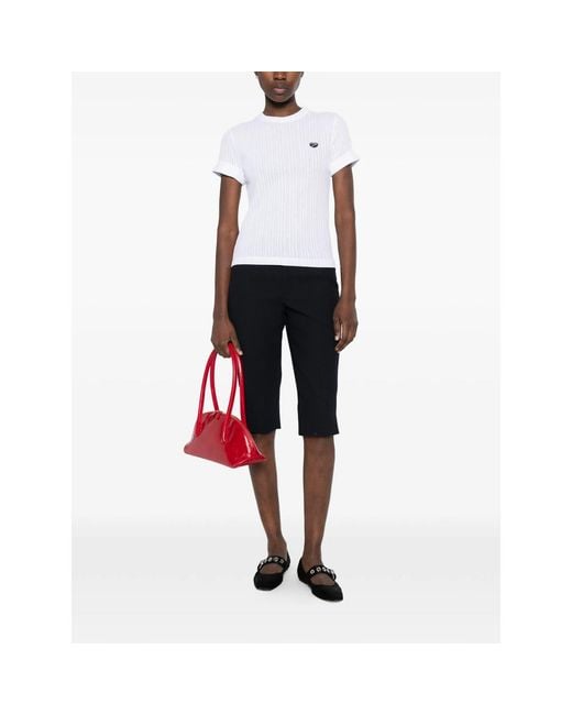 Maison Labiche White Ribbed Heart-Appliqué T-Shirt