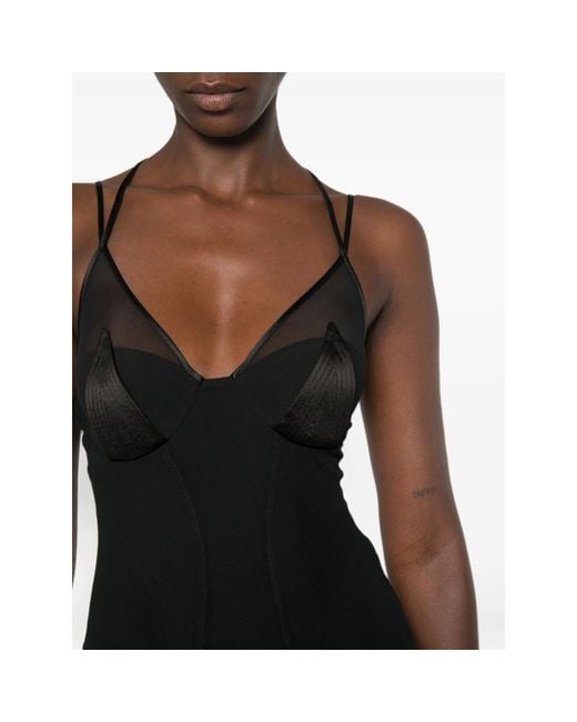 Elisabetta Franchi Black Sheer-Panelled Pleated Maxi Dress