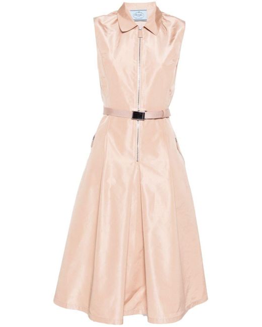 Prada Pink Belted-Waist Midi Dress