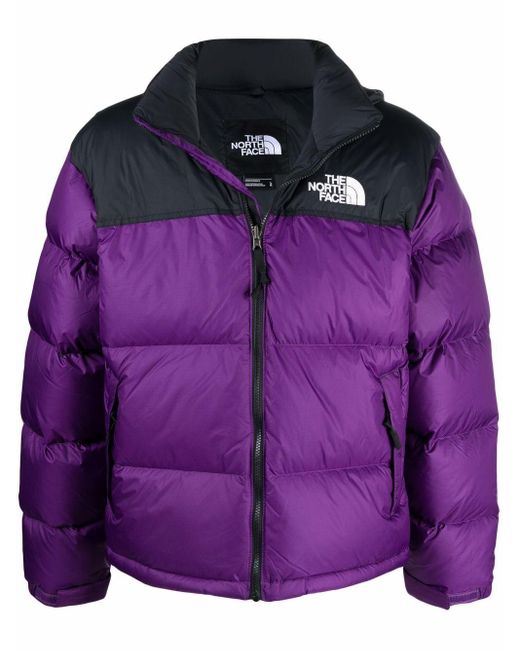 The North Face Synthetic Logo-print Two-tone Puffer Jacket in Purple ...