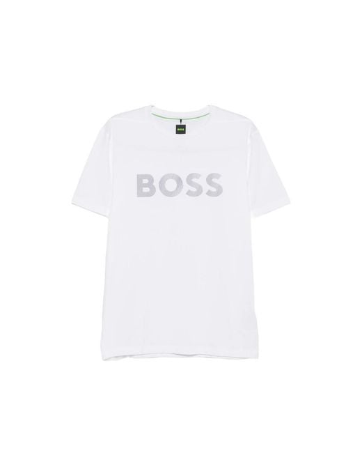 Boss White Logo-Print T-Shirt for men