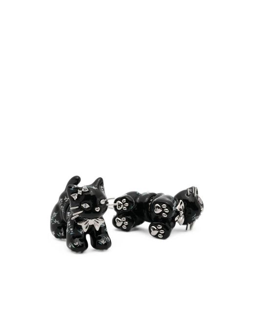 YVMIN Black Split Kitten Crystal-Embellished Earrings