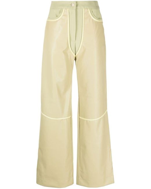 Paris Georgia Green Faux-leather Panelled Trousers