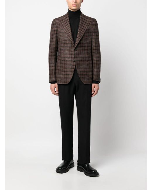 Tagliatore Brown Check-pattern Wool Blazer for men